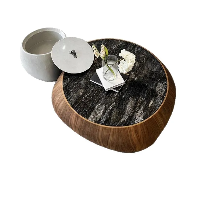

Round rock slab solid wood art coffee table Italian minimalist high-end medieval style homestay living room coffee table size