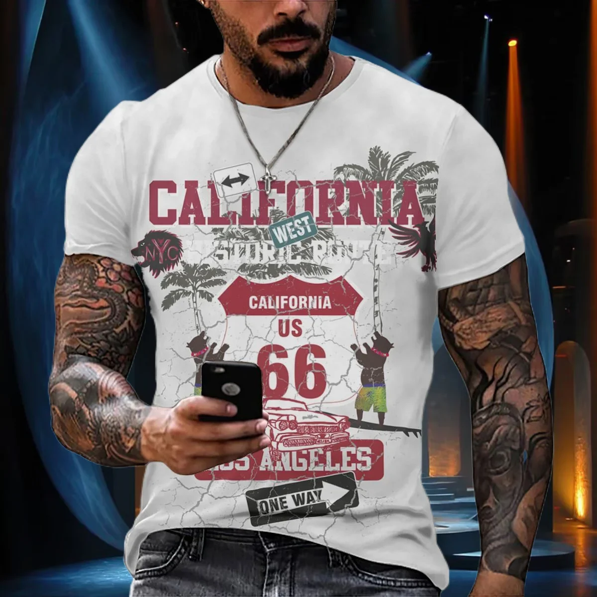 

Hot Summer T-shirt Trendy Daily Street 66 Highway 3D Printing Various Element Styles Adult Men's T-shirt Quick Drying MOTO