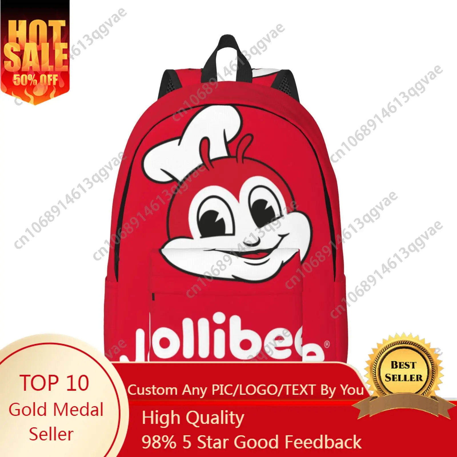 

J-Jollibee Philippine Fast Food Chain Custom Canvas Lightweight Backpack Fashion Durable Student Men Women Business Daypack