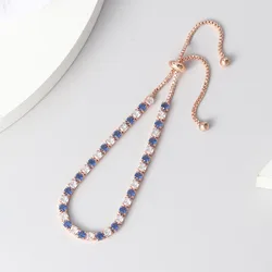 Tennis Bracelets For Women Simple Blue Round 3*3mm Zircon Rose Gold Color Female Bracelet Jewerlly Fashion Korean Gifts H055