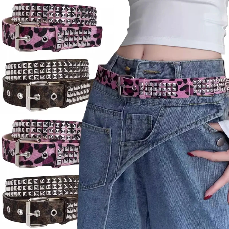 Millennium Hot Girl Style Rivet Leopard Print Plush Belt for Women Y2k Punk Rock Hip-hop with Jeans Skirt Belt