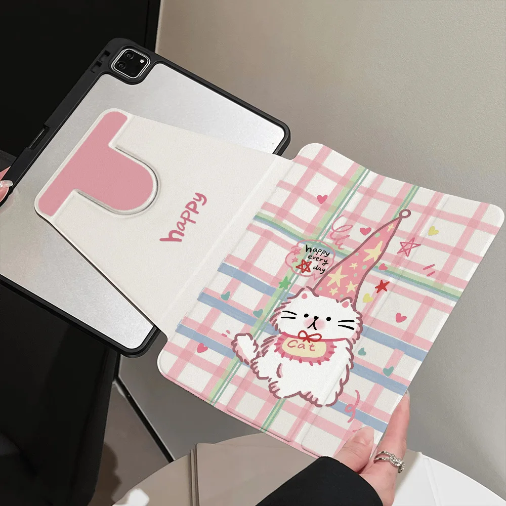 Rotate Pink Plaid Girl Acrylic Tablet Case for Samsung Galaxy Tab S9 S10 S7 S8 Plus 12.4inch A11 8.7inch Tab A8 10.5inch S6 Lite
