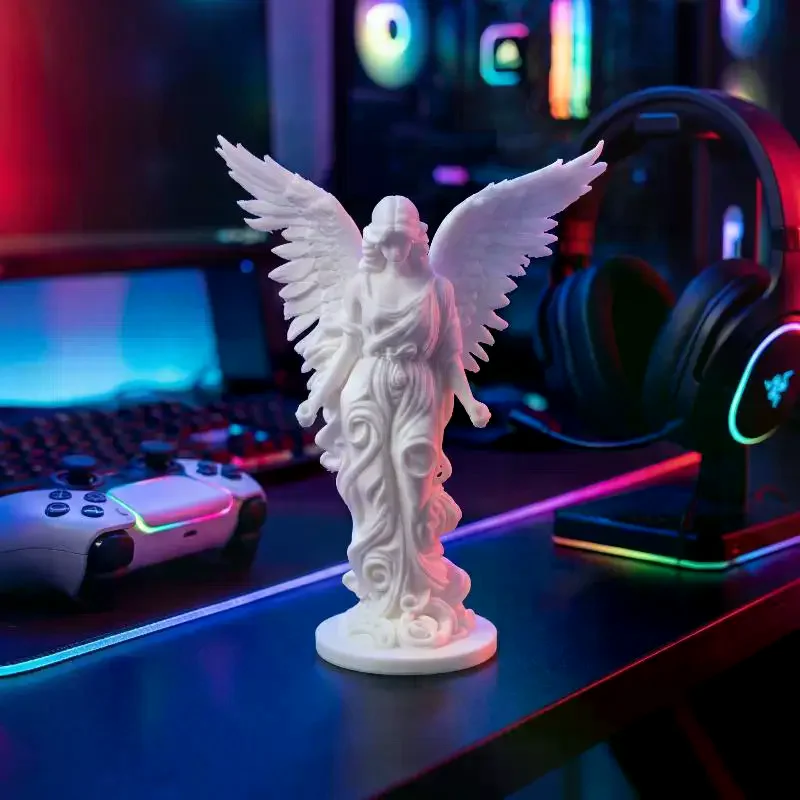 [MA]3D Printing White Angel Statue With Exquisite Carved Wings And Elegant Design For Bedroom Nightstand Living Room Home Decor