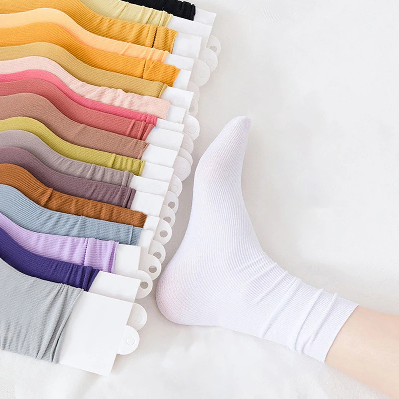 1/3/5Pairs Women Colorful Loose No Pilling Socks Knitting Rib Thin Spring Summer Female Socks High Tube Streetwear Soft Sock