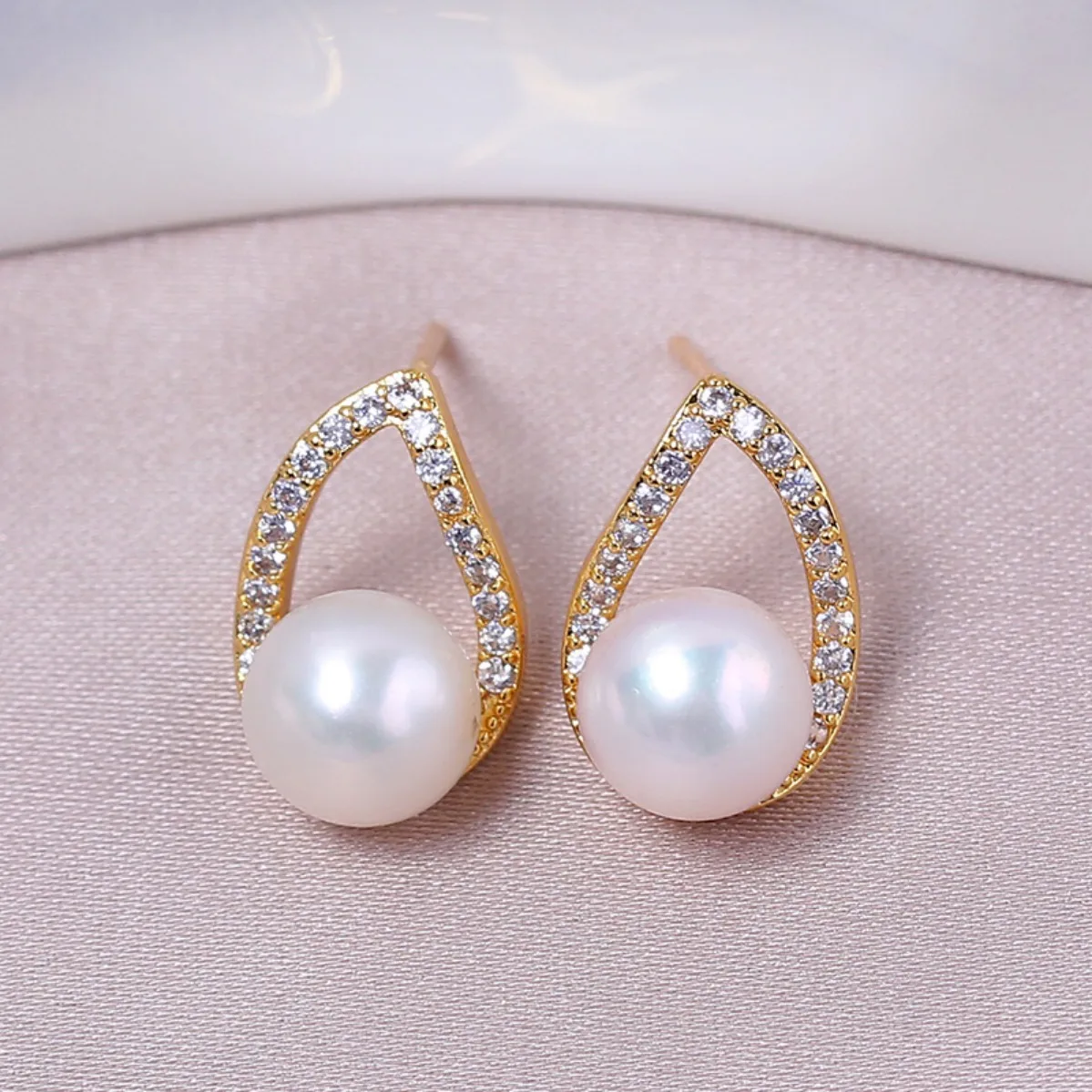 Minimalist Elegant Women Brass 14K Gold Filled Teardrop CZ Blank Setting Handmade Findings For DIY Pearl Stud Earring