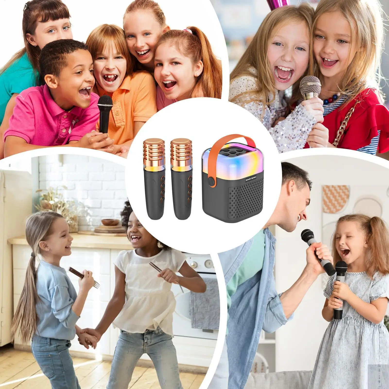 Macchina per karaoke Altoparlante per canto wireless per bambini con 2 microfoni Macchina per karaoke Giocattolo per riunioni di feste all'aperto nel cortile nel patio