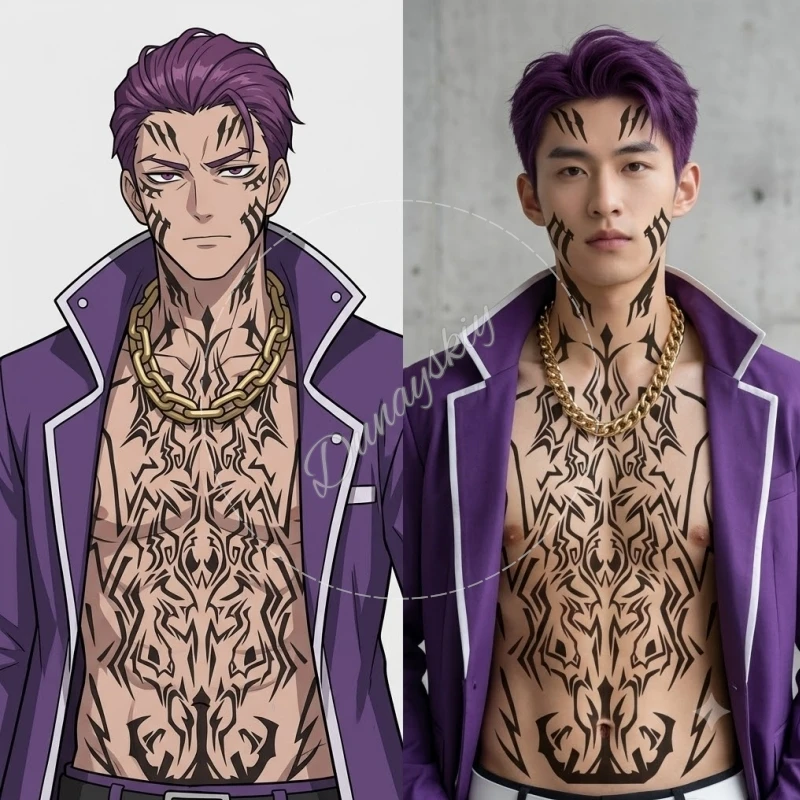 Matthias Ricardo Motif tribal noir Feuilles de tatouages temporaires pour le visage, le cou et la poitrine cosplay Cosplay Limbus Compan pour jeu cos