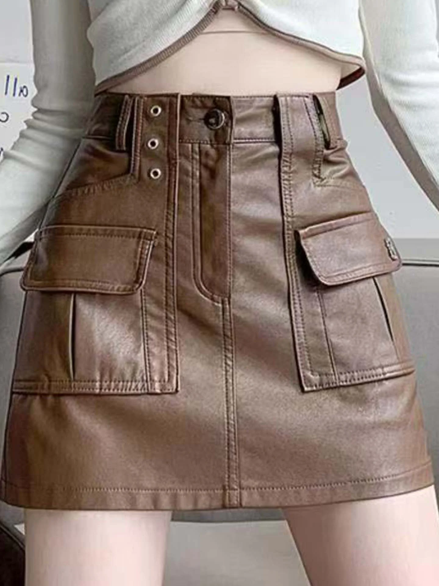 

High Waist PU Skirt Women's A-Line Flared orts Anti-Light Slimming Skirts Trendy ort Pants for Casual Daily Wear