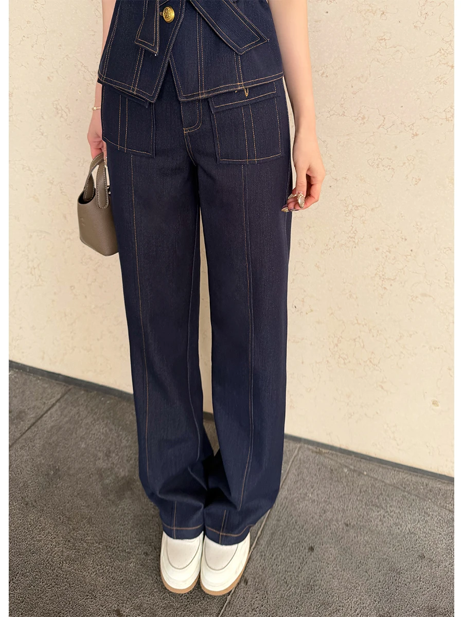 

High Waist Slimming Straight Leg Denim Jeans Ladies First L3514 Spring 2026 Casual Washed Natural Waist Pocket Detail