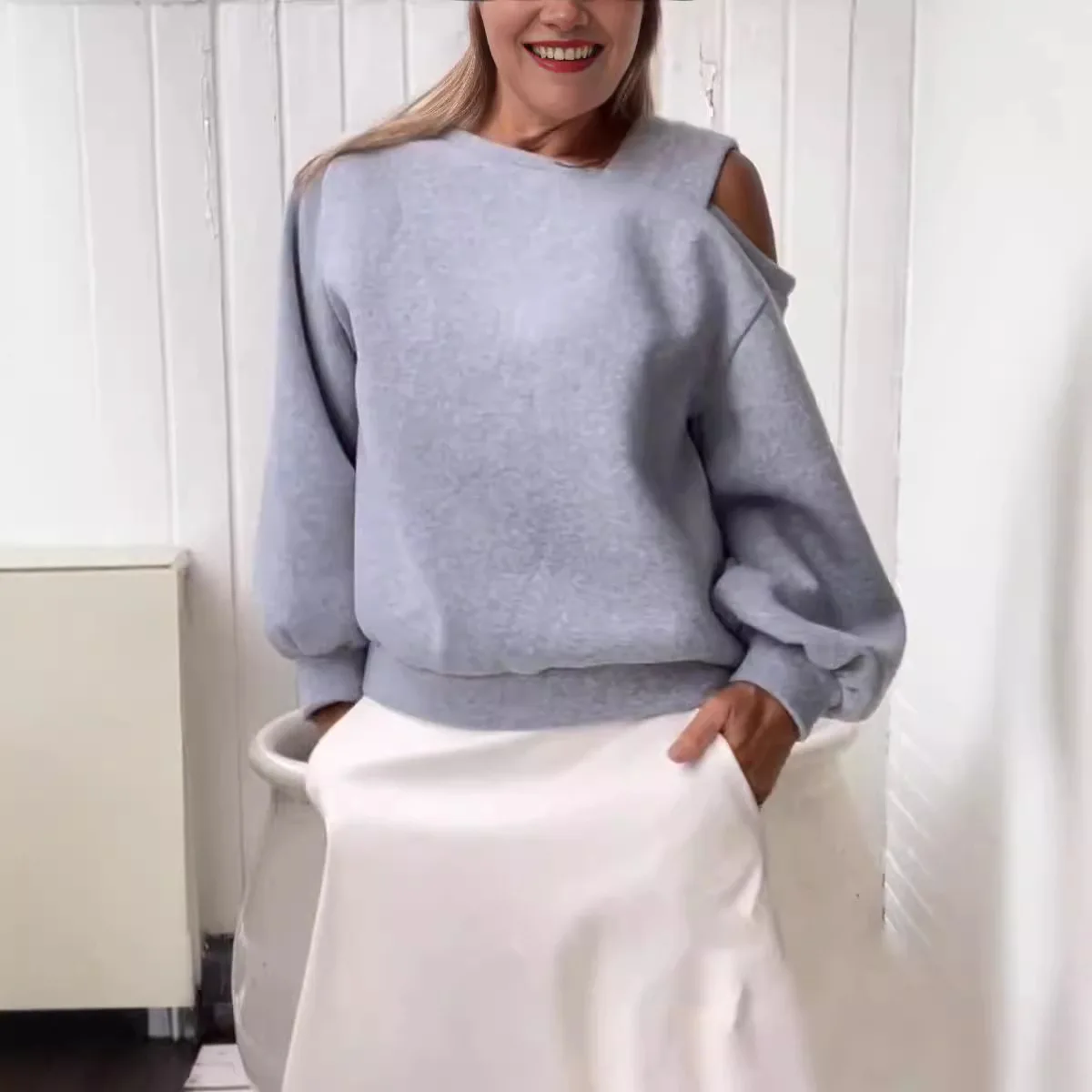 Jesienna Moda Casual Luźna Pluszowa Świąteczna Bluzka Damska Moda Jednolity Kolor Bluza z Kapturem Długi Rękaw Zimowa Odkryta Ciepła Bluza