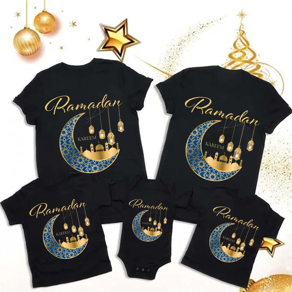 

Eid Mubarak Theme Family T-shirt Whole Family Matching Holiday Clothes Parent-child/Couple Shirts Kids Tees Baby Jumpsuit