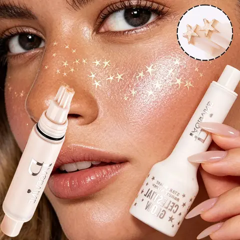 PAGEVINE Star Freckle Stamp, Star Shape Face Stamp Makeup Glitter Freckles Stamp Pen Long Lasting Shimmer Face Painting Makeup