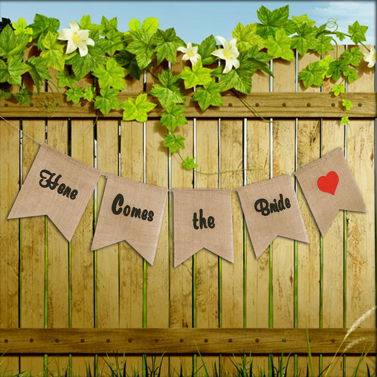 

5PCS Wedding 195cm Burlap Flags 21x25cm Brown Here Comes Bride Decoration Bunting Hessian Here Comes The Bride Burlap Banner