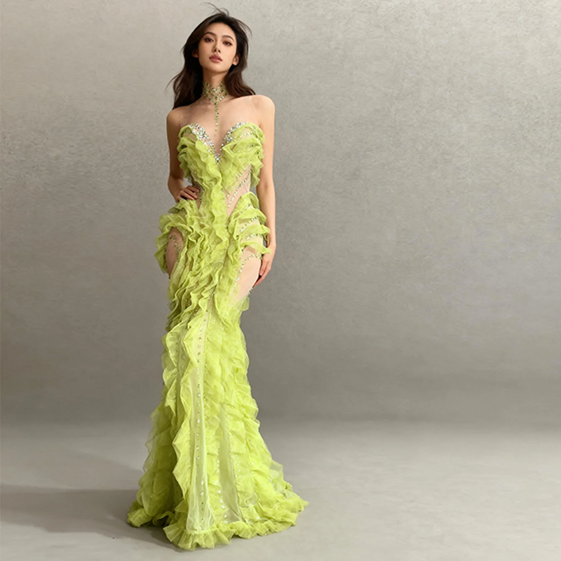 

Shengcai женское элитное вечернее платье зеленая перспективная сетчатая юбка «рыбий хвост» знаменитости красная дорожка банкетное бальное вечернее платье