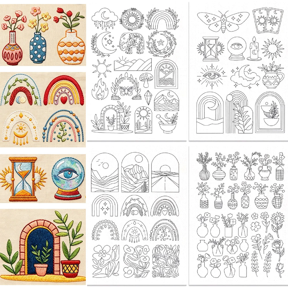 Mystical Boho Tarot Rainbow Stick And Stitch Embroidery Transfer Water Soluble Stabilizer for Hand Sewing Clothing Bag DIY Crafe