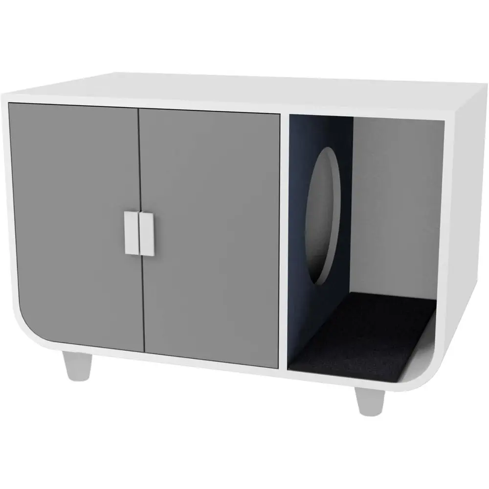 

Large White Cat Litter Box Enclosure with Hidden Storage and Nightstand for Indoor Pets