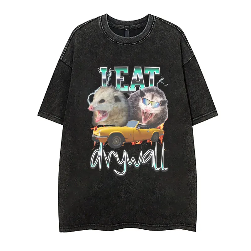 I Eat Drywall T Shirt Male Funny Opossum Meme Graphic print t shirt men summer Fashion Casual Oversized T-Shirt Short sleeve