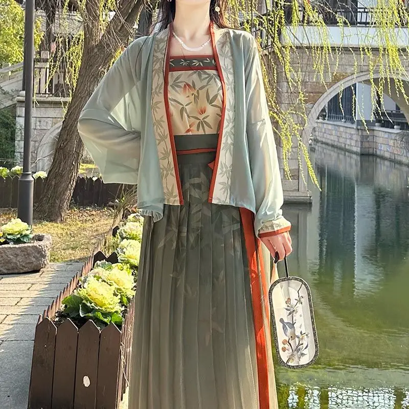 

Женское платье Hanfu, длинная рубашка, костюм для косплея, летнее платье, зеленая плиссированная юбка Hanfu