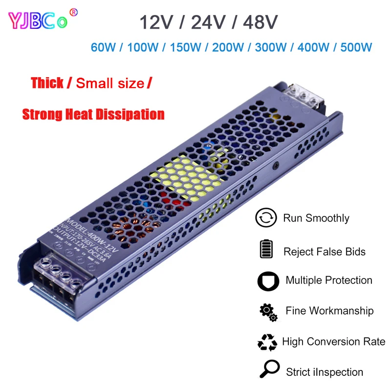 Small size Switch Power Supply DC 12V 24V 48V 60W 100W 150W 200W 300W 400W 500W LED Light Strip Driver Mute Transformer Adapter