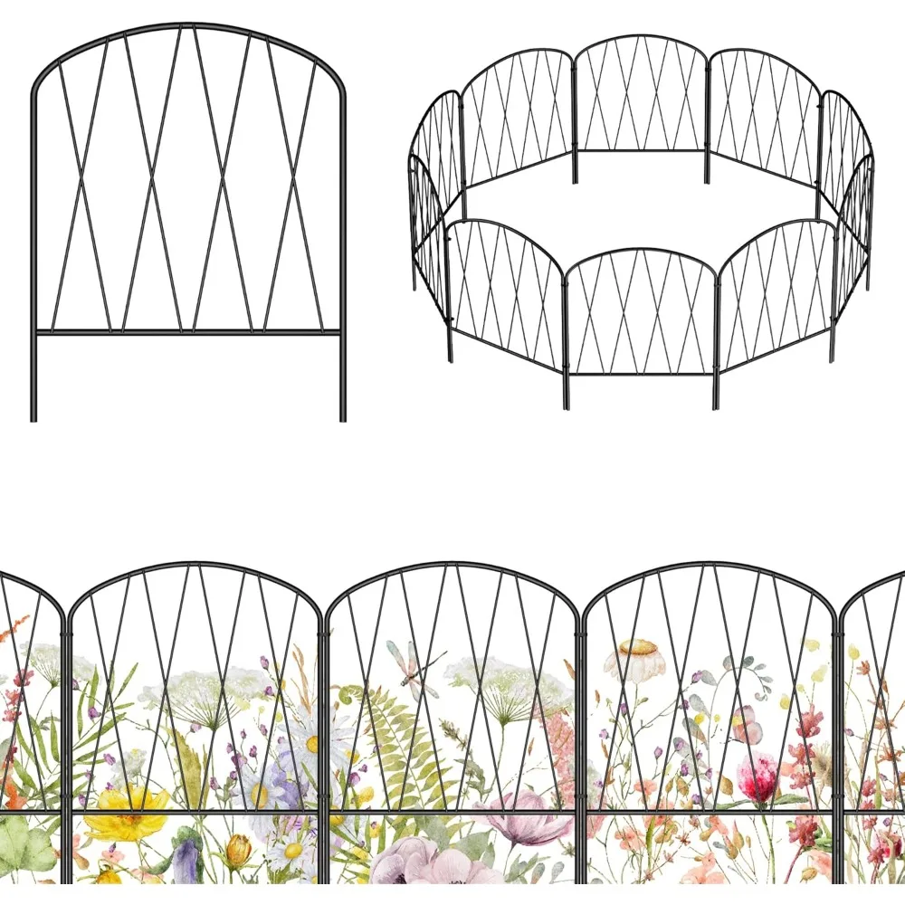 

Decorative Garden Fence 10 Pack, 17in(H) x 11ft(L) Metal, Black, Retro Modern Style, Dog & Rabbit Fence Defense