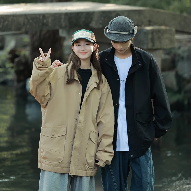 

Casual Men's Jacket 2025 New Loose Workwear Outerwear Climbing Clothes Outdoor Coat Stand Collar Standard Fit Teenager Youth