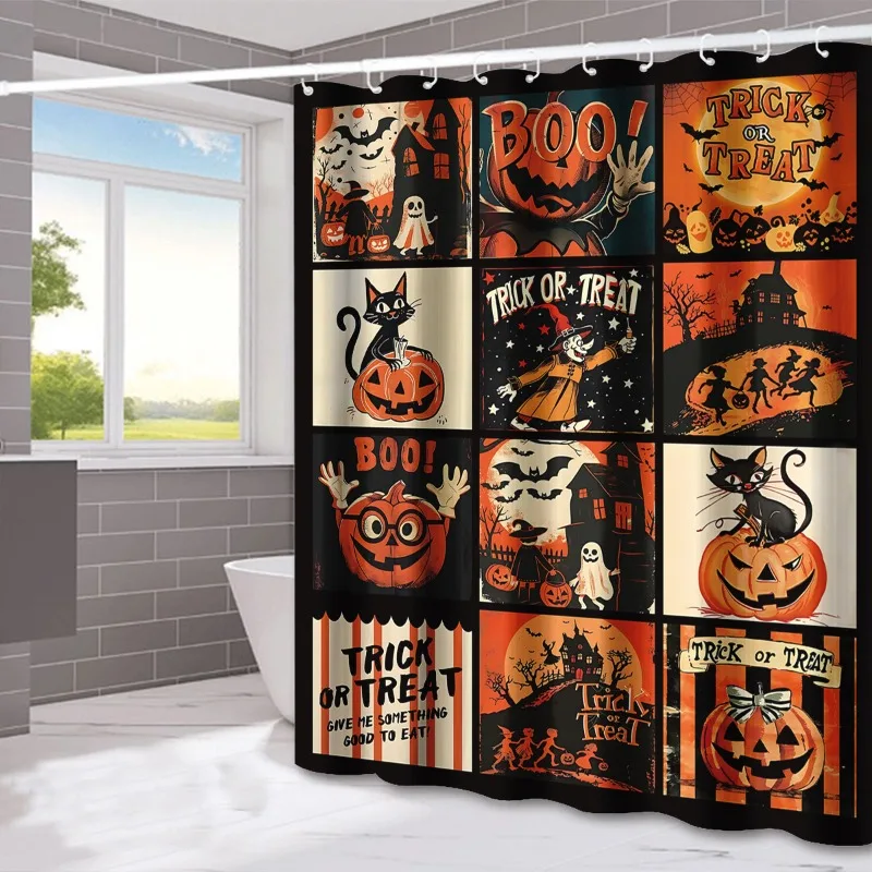

Halloween ghost pumpkin washable Dirt-Resistant Shower Curtain Shower Head waterproof Polyester Bath Curtain For Home Decor