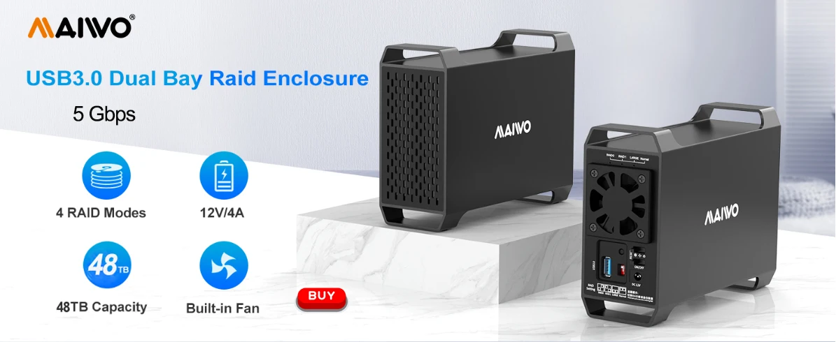 Maiwo 2.5/3,5 Zoll Dual Bay externes Festplatten gehäuse mit 4 Raid HD Array Sata zu USB 3,0 Festplatte Docking station – Detail 1