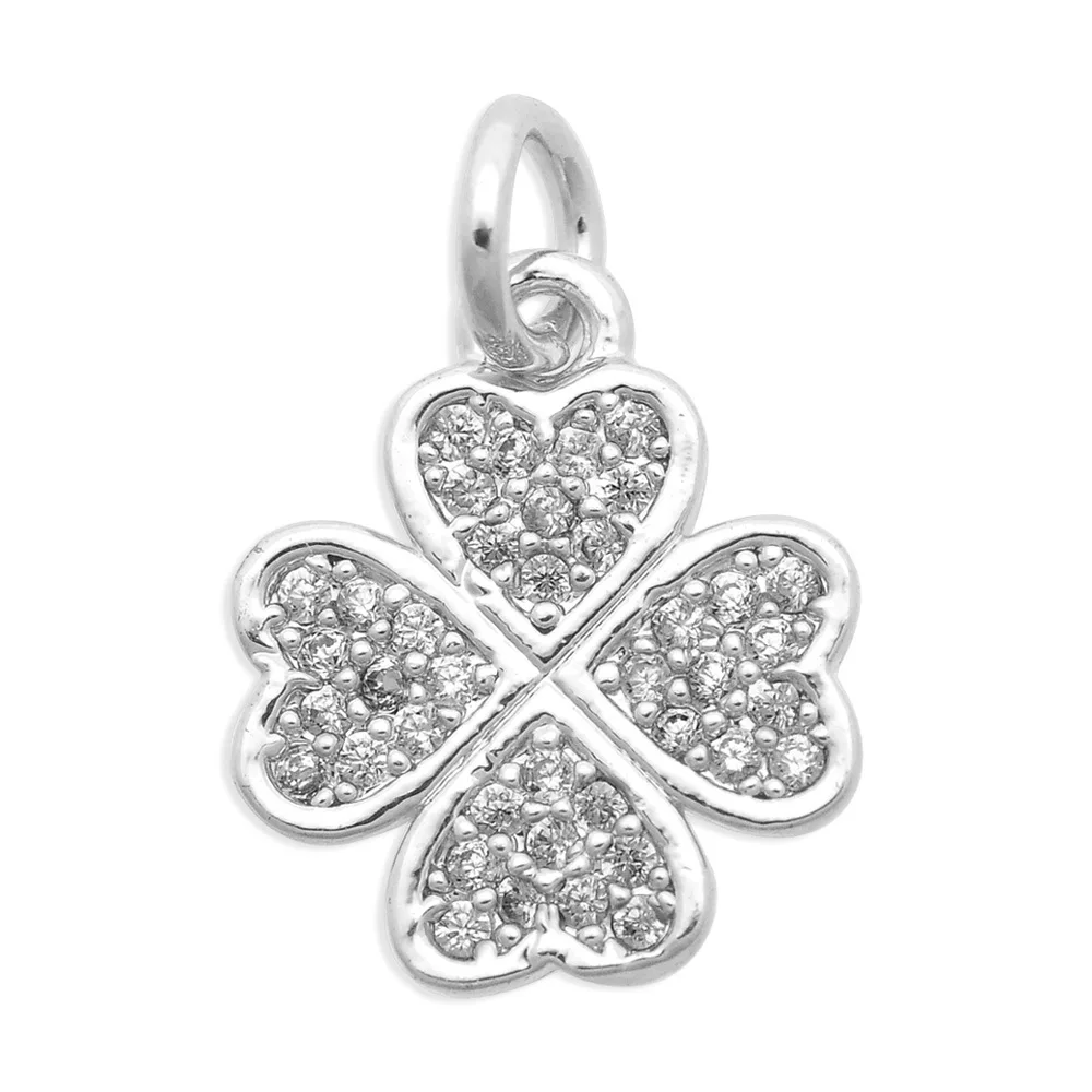 

3pc/lot Metal Copper Heart Four-Leaf Clover Cubic Zirconia Charms Pendant Pendants for Jewelry Making DIY Earrings For Bracelet