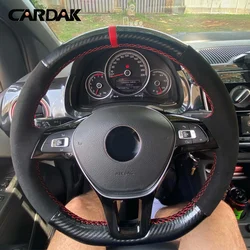 CARDAK DIY Black Suede Carbon fibre Leather Car Steering Wheel Cover Braid For Volkswagen Vw Golf 7 Mk7 Polo jetta Passat B8