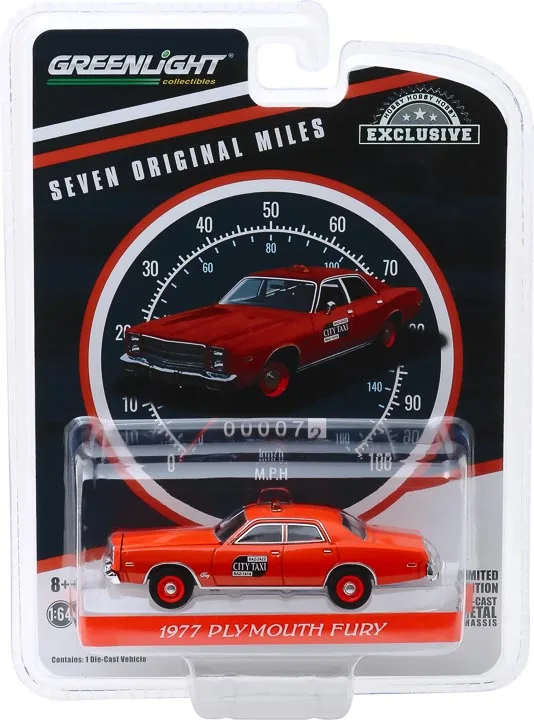 

GreenLight 1:64 1977 Plymouth Fury Taxi, модель автомобиля, игрушка для мальчиков, подарки, коллекционная модель автомобиля из литого под давлением сплава