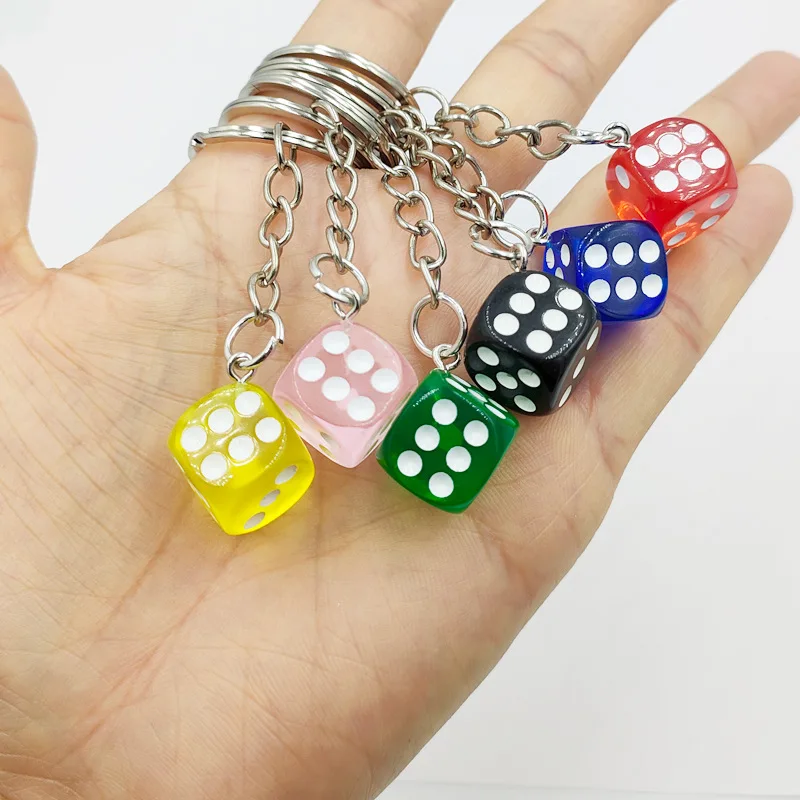 Simulation Color Dice Keychain Resin Solid Color Three-Dimensional Mini Mahjong Dice Pendant Jewelry Accessories