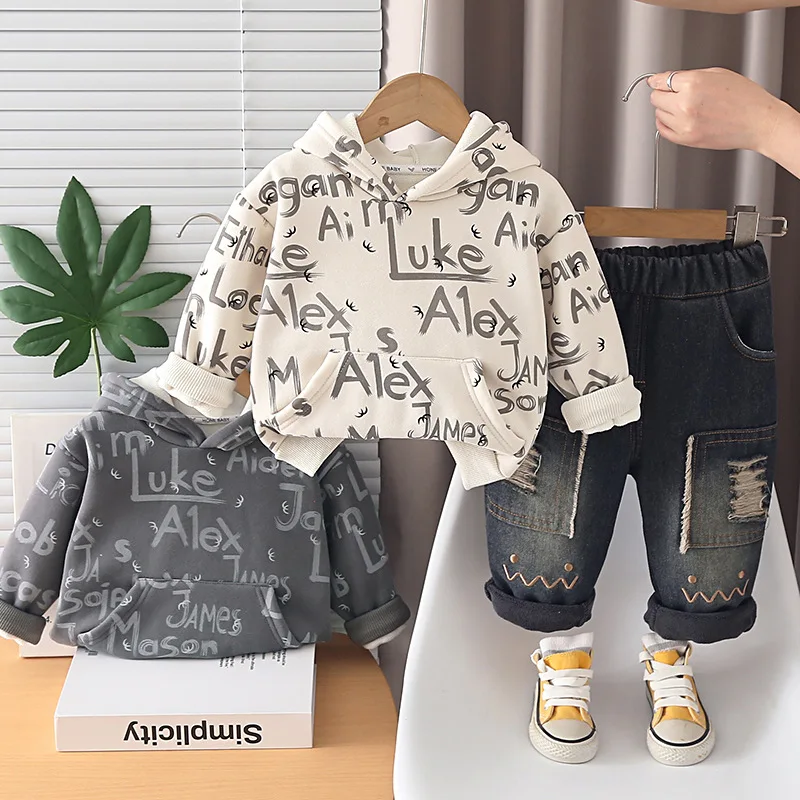 New Winter Baby Clothes Suit Children Boys Thick Warm Hooded T-Shirt Pants 2Pcs/Sets Kids Girls Clothing Infant Casual Costume