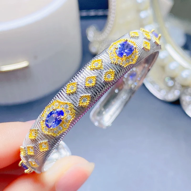 

Natural Tanzanite Bracelet for women silver 925 jewelry luxury gem stones 18k gold plated free shiping items