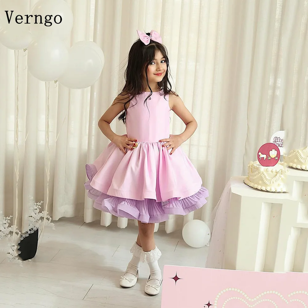 

Детское мини-платье Verngo для дня рождения, розовое, с цветочным узором, без рукавов, с круглым вырезом, фасон А-силуэт, бальное платье для девочек, на заказ