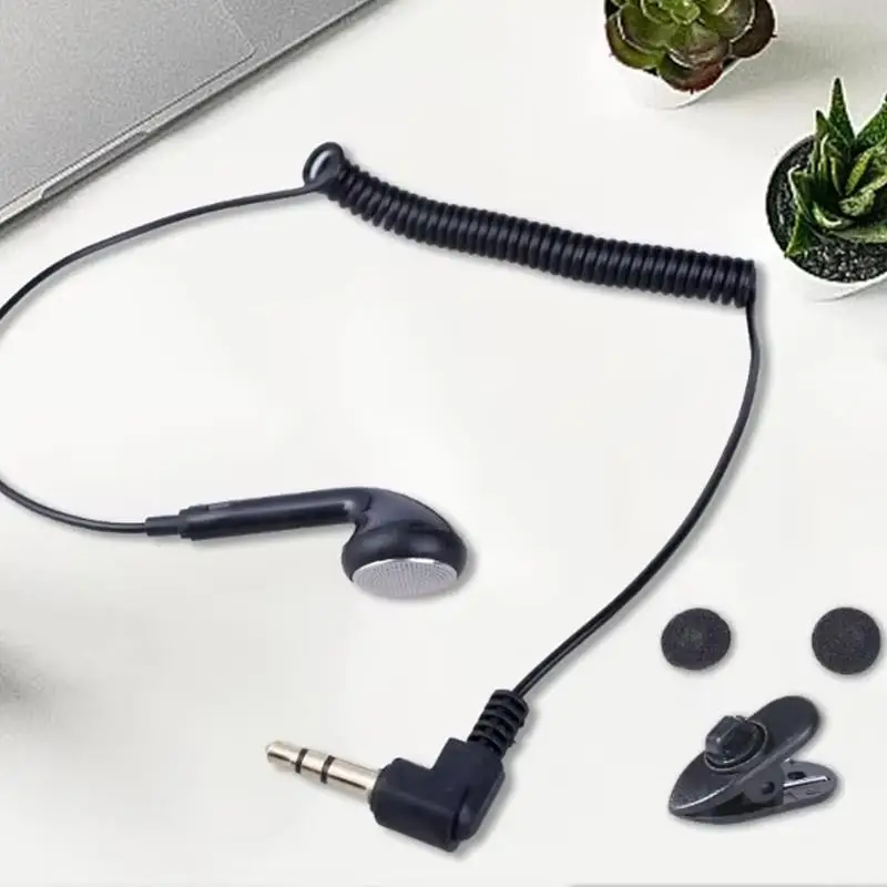 Spring Wire Single-Sided Earphone 3.5mm Mono Earbud Single Ear Headphones Retractable Spring Cord Wired Ear Piece High-Fidelity