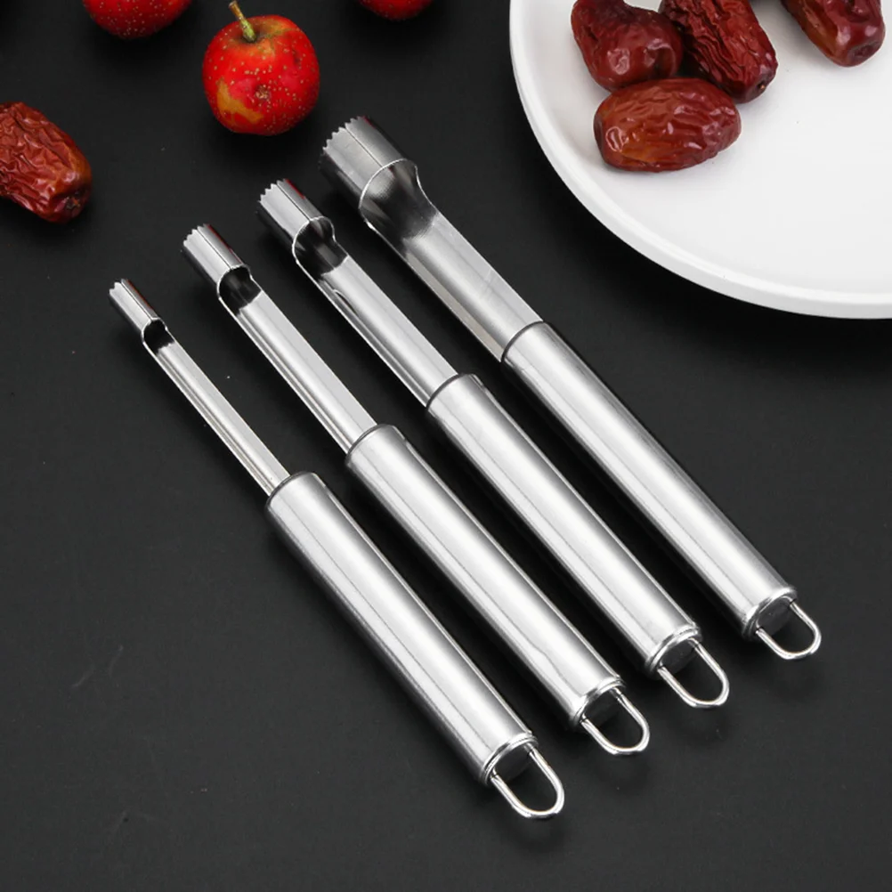 4 Pcs Stainless Steel Round Handle Fruit Corer Premium Pear Core Remover Home Kitchen Utensil (2cm/14cm/1cm/08cm)