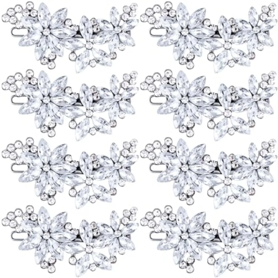 

Silver 8 Pcs Crystal Flower Hair Clips, Wedding Hair Accessories for Brides Women Girls, Rhinestone Flower Headpiece
