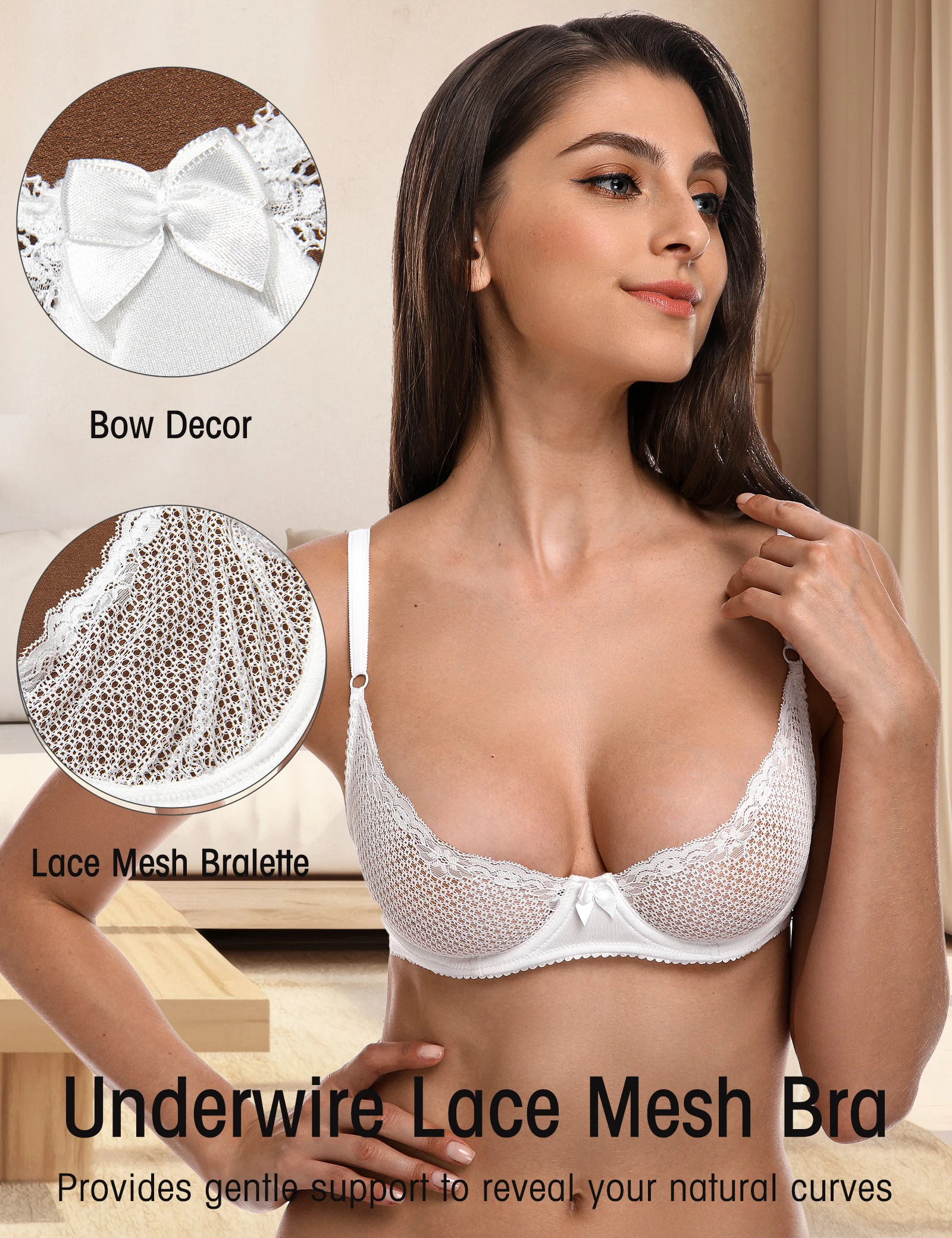 WingsLove Sexy See through Bralette Bras For Women Lace Mesh Half Cup Underwear Female Unlined Sheer Bra Soft Underwire Lingerie