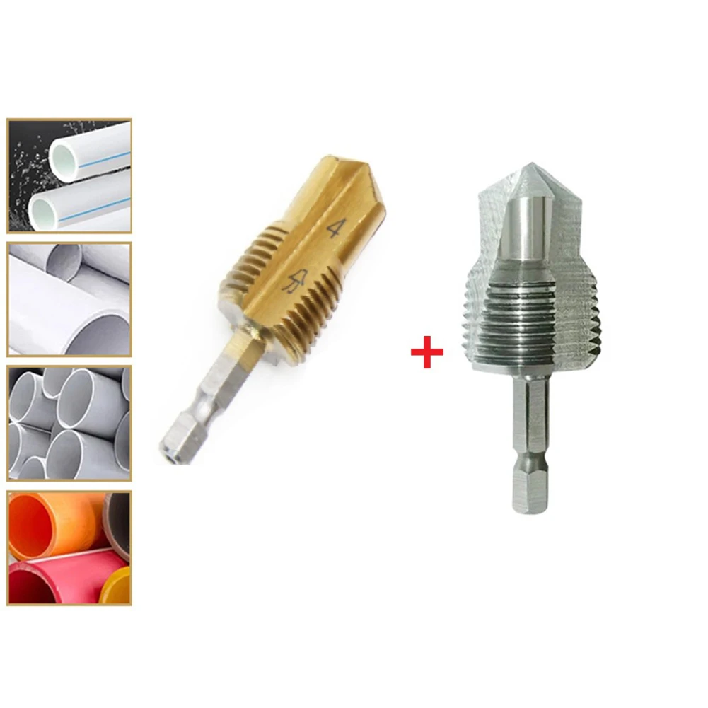 PPR Lifting Stepped Drill Bit,Hexagon Shank Water Pipe Connection Tool 3-in-1 Three-Blade Thread Drill Bit Power Tools