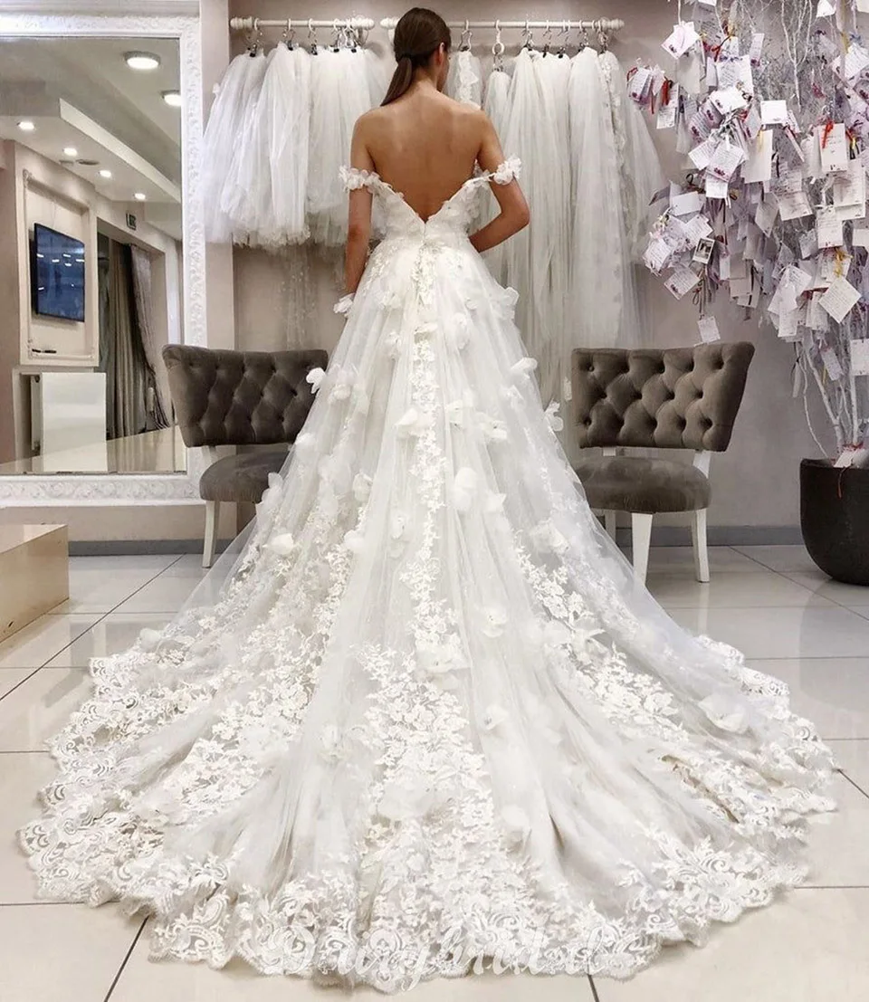 Vestidos De Novia personalizados De lujo con apliques De flores, vestidos De Novia De princesa con hombros descubiertos, Vestido De Novia para mujer 2024