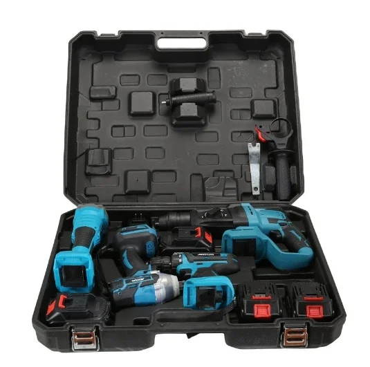 Brushless lithium power tools set lithium impact drill angle grinder electric drill wrench four 2battery universal garden tools