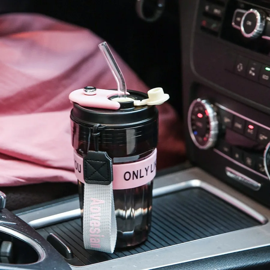 

Dual-drink coffee cups high-color multifunctional handheld straw cup girls portable plastic water cup with summer