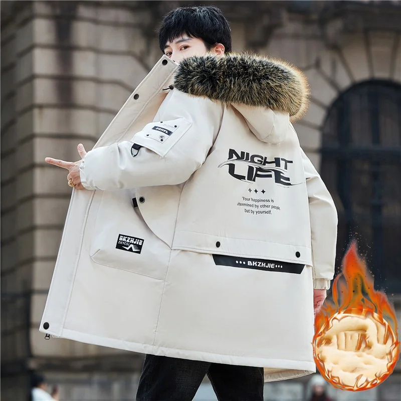 

Мужское утолщенное хлопковое пальто средней длины на флисовой подкладке, мужская куртка-парка