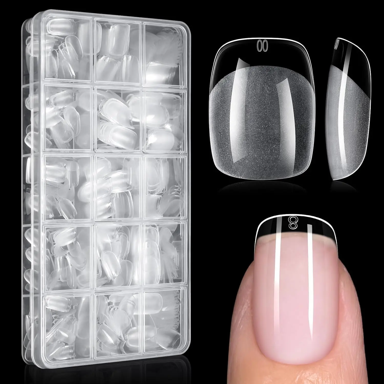 Short Square Nail Tips, 450PCS 15 Sizes Thickened Half Matte Press On False Nails with Storage Box