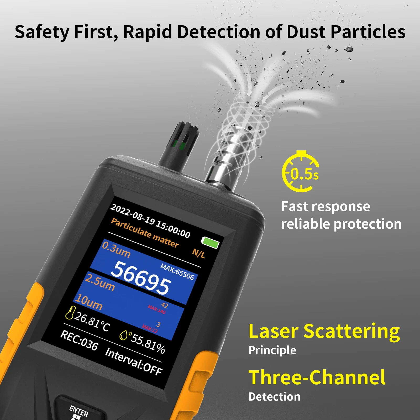 TC-8100 3 Channel Laser Dust Particle Counter PM2.5 PM10 Air Quality Monitor Portable Gas Analyzer Silica Dust Detector