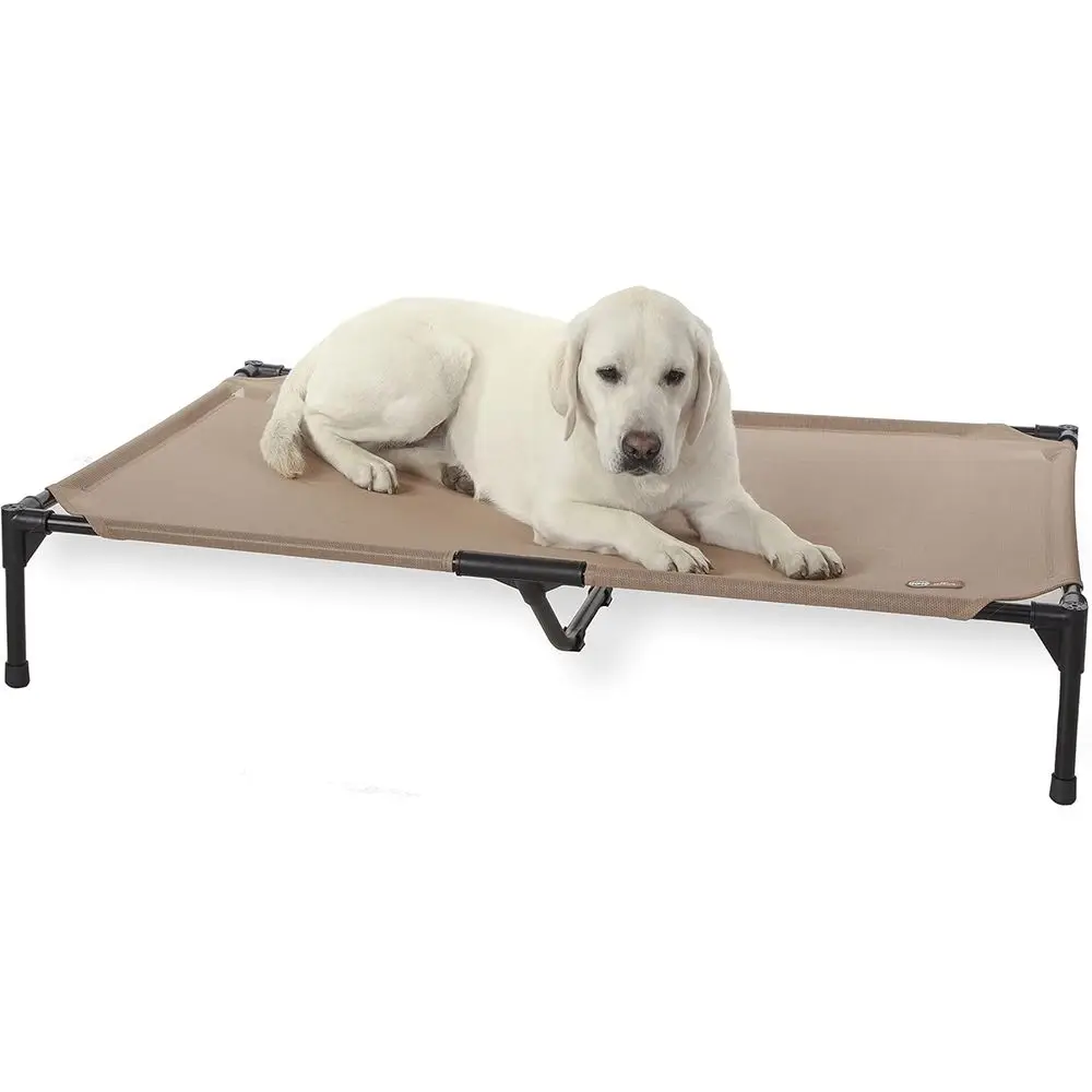

Elevated Cooling Dog Bed - XL Mesh Hammock, Washable Cover, Portable Metal Frame, Tan, 50x32in