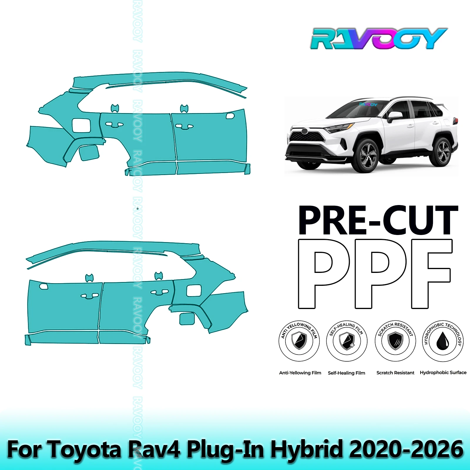 

For Toyota Rav4 Plug-In Hybrid 2020-2026 8.5mil Clear Matte Pre-Cut PPF Door & A/B Pillar Kit TPU Paint Protection Film Set