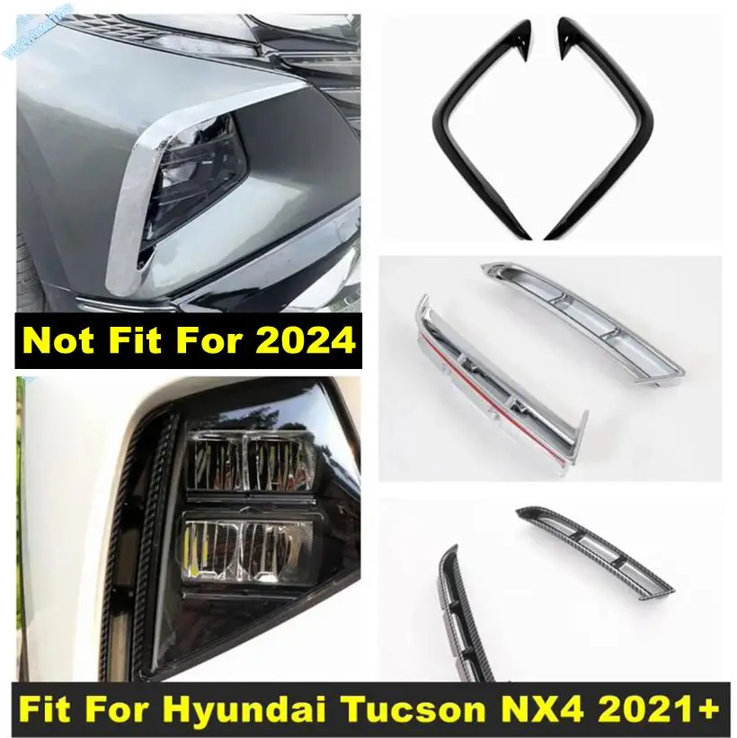 

For Hyundai Tucson NX4 2021 - 2023 ABS Car Front Fog Lamp Light Eyebrow Strip Decor Cover Trim Chrome / Carbon Fiber Accessories