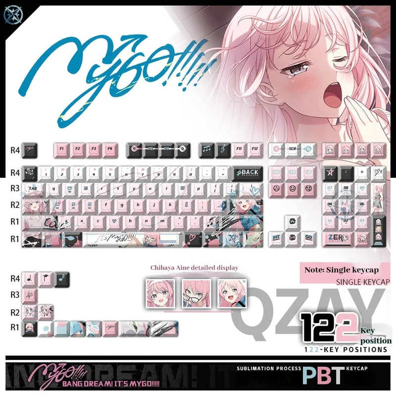 BanG Sonho! MeuGO!!!!! Anime temático keycaps Anon Chihaya personagem keycap PBT lado positivo esculpido tampa chave mecânica transparente