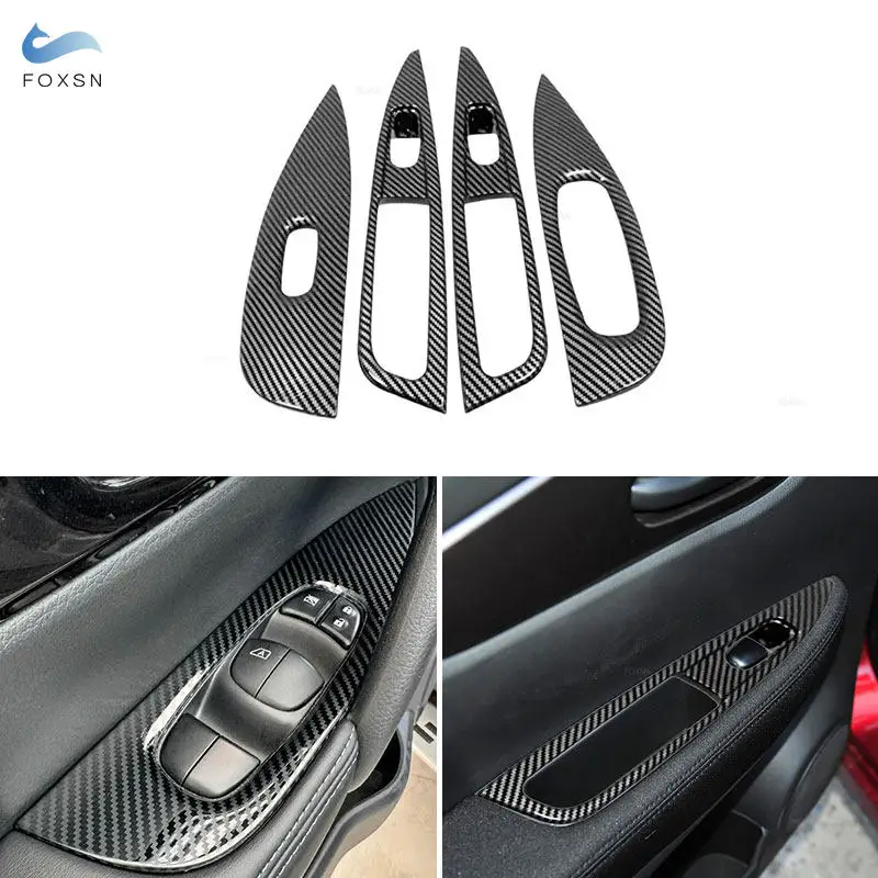 Car Inner Door Window Lift Switch Button Panel Trim For Nissan Qashqai J11 2016 2017 2018 2019 2020 LHD ABS Carbon Fiber/Silver